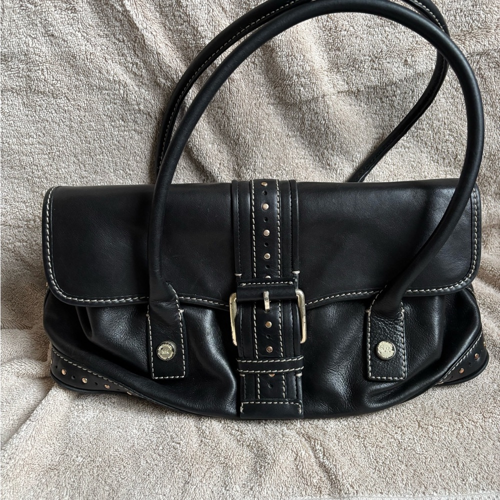 MK Black Leather Handbag with Studded Details